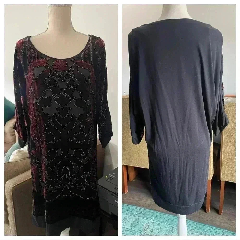 Hale Bob Dress Velvet Burnout Silk Blend Shift - Picture 8 of 10